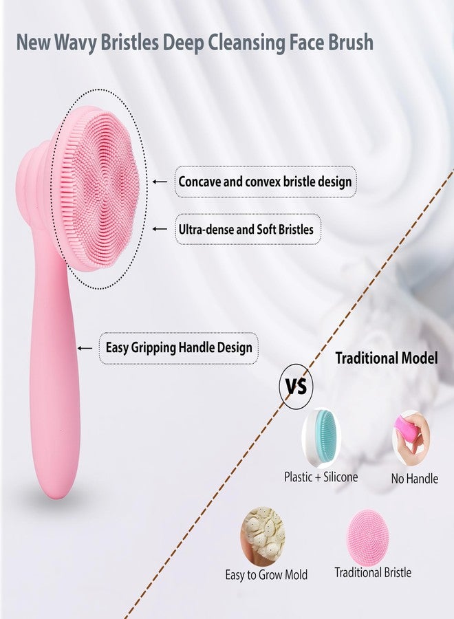 MtBoi 2 PC Silicone Facial Cleansing Brush Facial Scrubber Manual Exfoliating Facial Brush Face Cleanser Face Exfoliator Ultrafine Bristles for Sensitive Skin Easy to Clean Lather Well(Pink&Blue) - Image 3